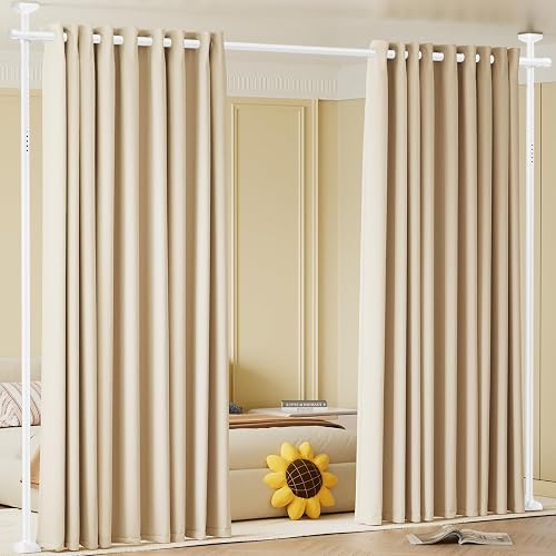 Bonpally Room Divider Curtain Rod, No Drilling Room Separator for Space Partition, 4-10ft (H) 28-70 inch(W) Adjustable Heavy Duty Temporary Wall Divider Floor to Ceiling Tension Rod, White