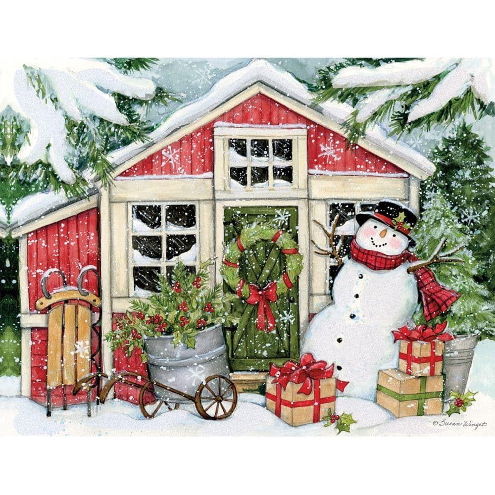 Lang Snowman'S Farmhouse Boxed Christmas Cards (1004896), Green, white, red, 5.9 inches x 7.64 inches - Image 2