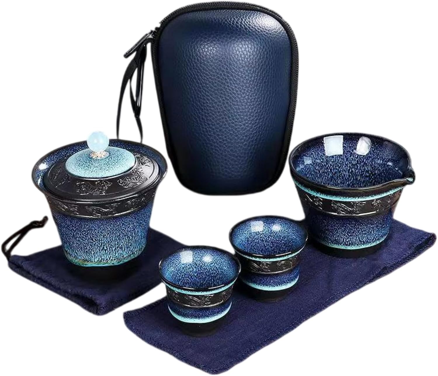 天目釉旅行套装 Glass Tea Cup,Ceramic cup Set,Zi Sha Tea Cup,Ceramic Teapot,Purple Clay Tea 旅行茶具套装窑变天目车 Ceramic Coffee Mugs Set,Microwave & Dishwasher Safe,Gift for Man and Women
