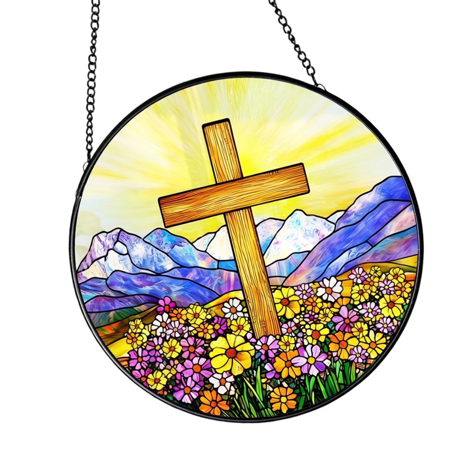Mekalero Crosses Wildflower Stained Glass Suncatchers, Window Hanging, Religious Crosses Sun Catcher, Easter Suncatchers Decor, Religious Gifts, Gifts, Easter Window Hanging