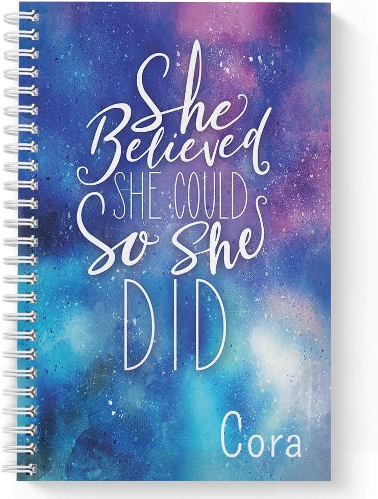 She Believed Personalized Inspirational Monthly and Weekly Softcover Planner and Organizer, 1 full year, January-December DATED or UNDATED OPTION, 5.5" x 8.5", lay flat wire-o spiral binding
