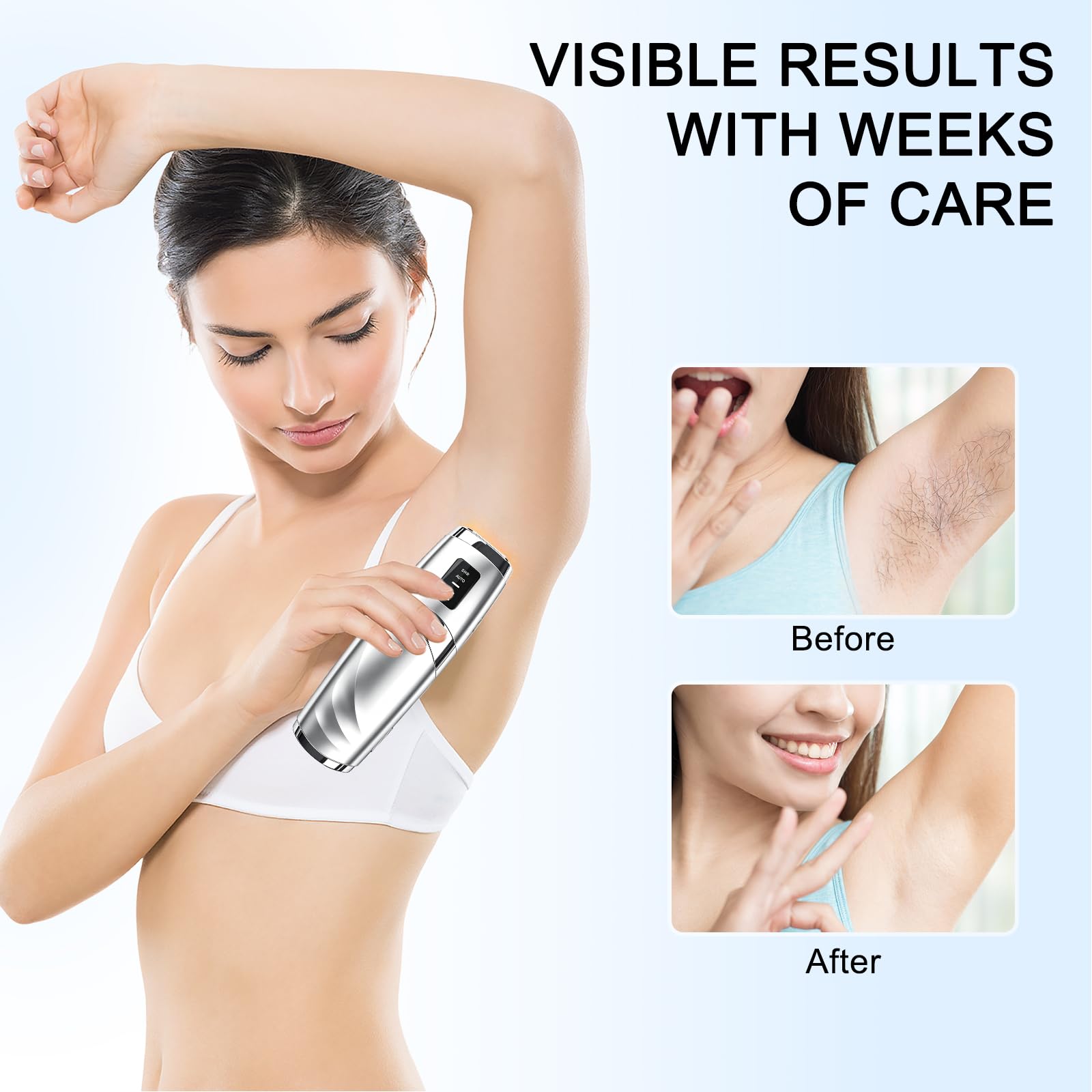 Epilatore Luce Pulsata, 3 Modalità, per Donna e Uomo, Argento | IPL Epilatore Laser, 999,999 Flashes, Luce Pulsata Professionale per Ascelle, Viso, Gambe, Tutto il Corpo
