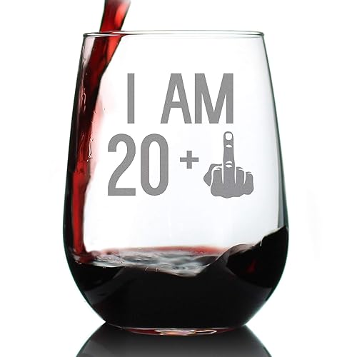 20 + 1 Middle Finger - 21st Birthday Stemless Wine Glass for Women & Men - Cute Funny Bday Glasses for Friends Turning 21