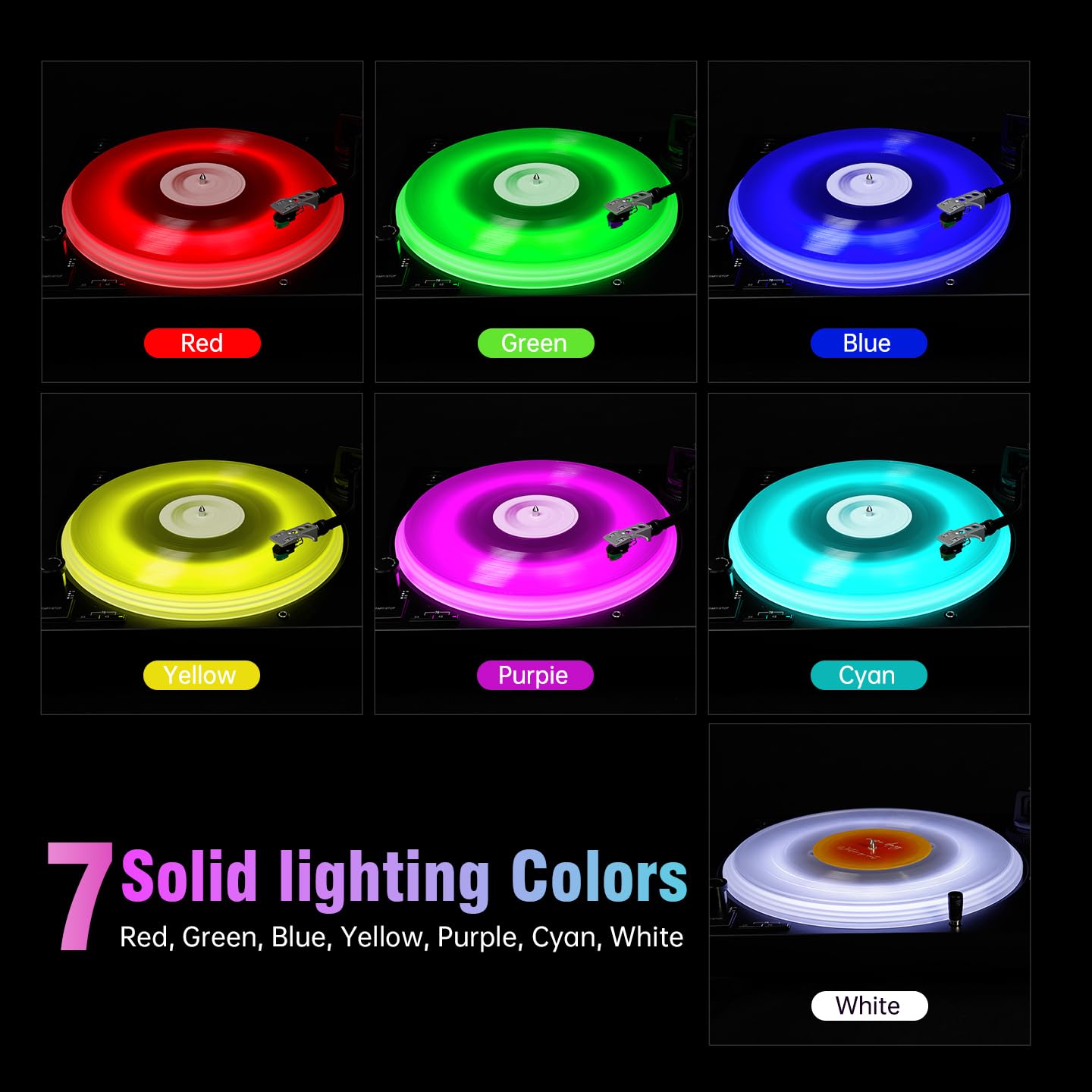 Piatto acrilico RGB LED per Audio-Technica AT-LP120X, tappetino antiscivolo satinato per giradischi con striscia luminosa, giradischi a trasmissione diretta serie LP120X accessori