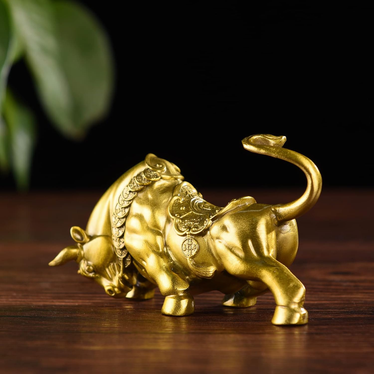 BRABUD Feng Shui Brass Bull Statue OX Ornament Figurine Head Down Attract Wealth Lucky 2.4in (H) Home Desk Office Decor Ornament TQGJBS68