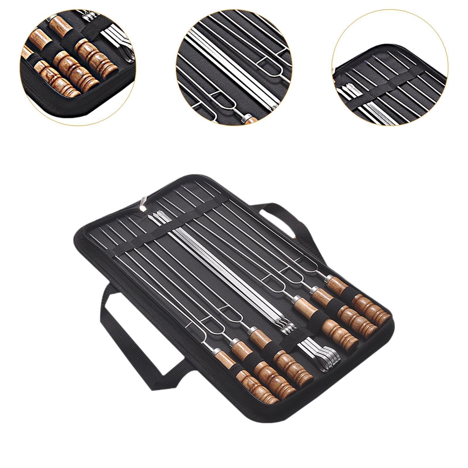 10 Piezas de Brochetas Metálicas Planas para Asar, Brochetas Reutilizables de Acero Inoxidable con de Madera, Adecuadas para