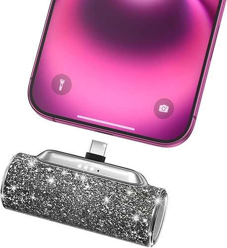 Miniatura 9 de 4smarts Mini cargador portátil USB C, banco de energía pequeño de 4500 mAh con conector USB-C incorporado, paquete de batería con purpurina