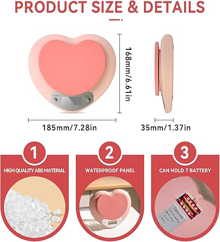 Miniatura 3 de Linda báscula de alimentos, báscula digital en forma de corazón con pantalla LCD recargable para cocinar, hornear, pesar alimentos 0.04 oz11.0 lbs