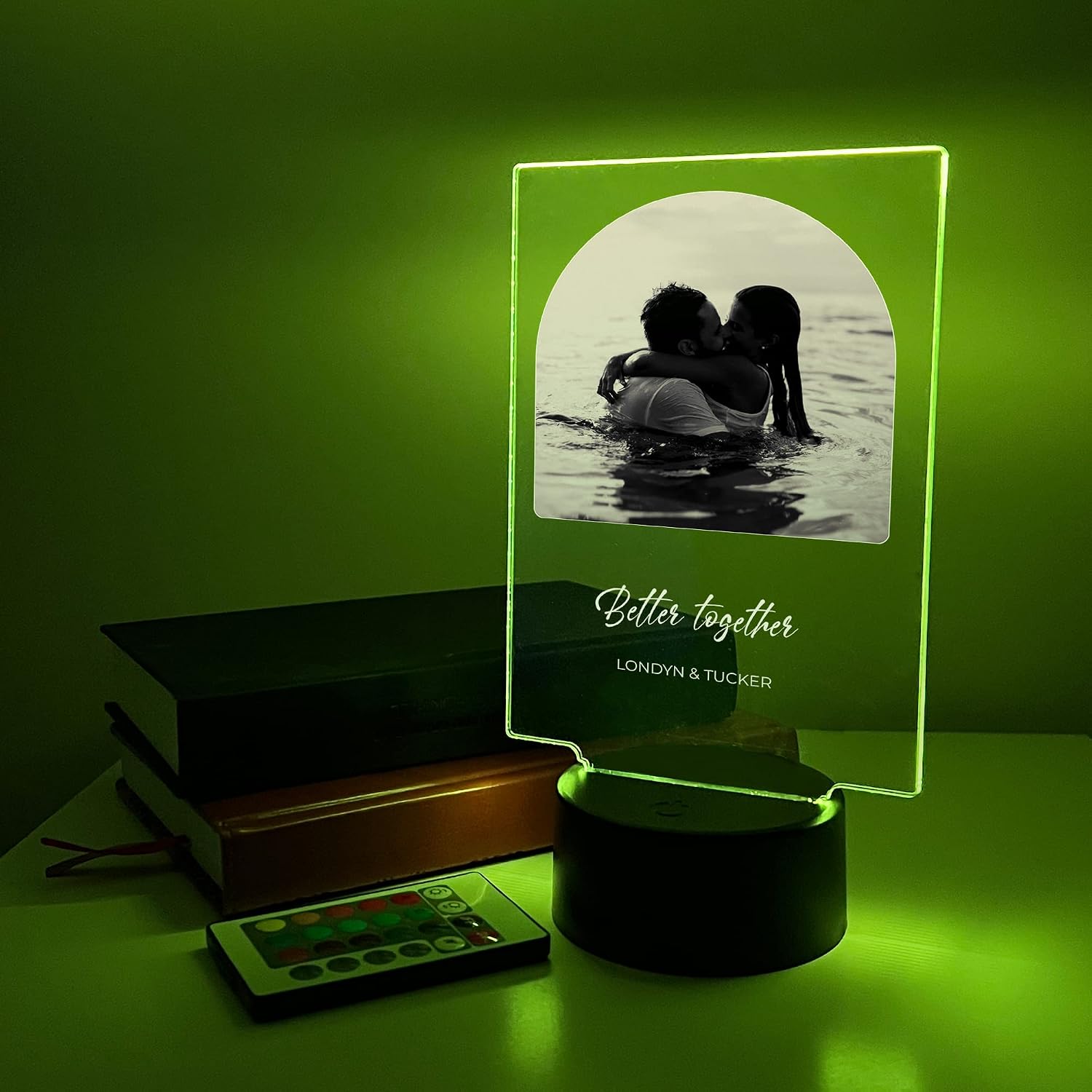 MIRROR MANIA Custom Personalized Photo Arch Picture Frame LED Light Up Stand Home Décor Gift for Her Him Anniversary Wedding Couple Girlfriend Boyfriend Table Desk Lamp 16 Colors & Remote