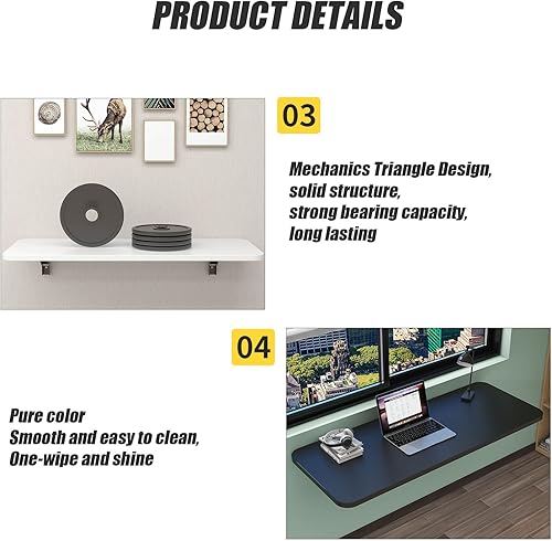 Miniatura 5 de OCAZI Mesa plegable montada en la pared, mesa de hojas colgantes para espacios pequeños, mesa de pared plegable para cuarto de