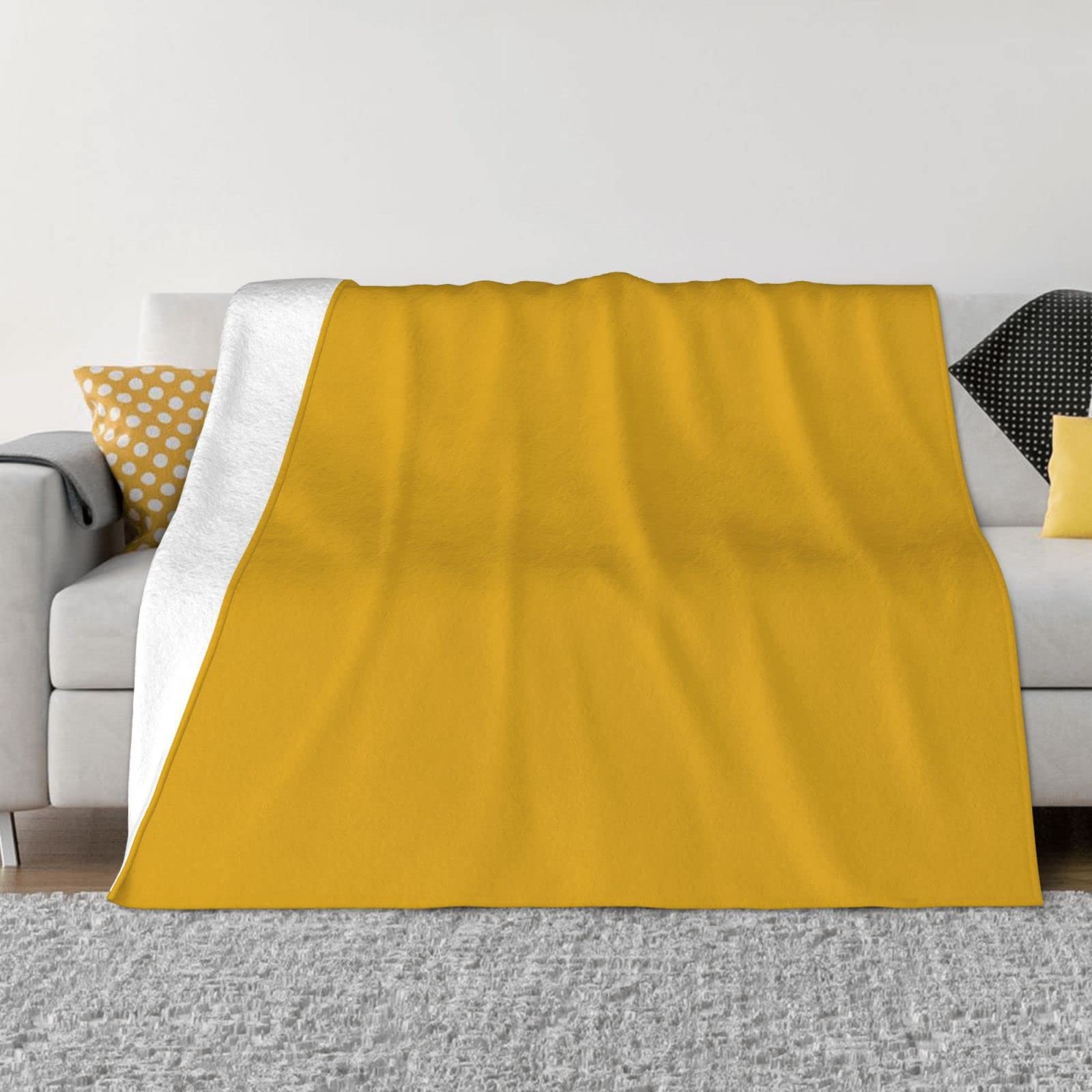 Couverture polaire en flanelle moutarde 127x100 cm pour lit et canapé