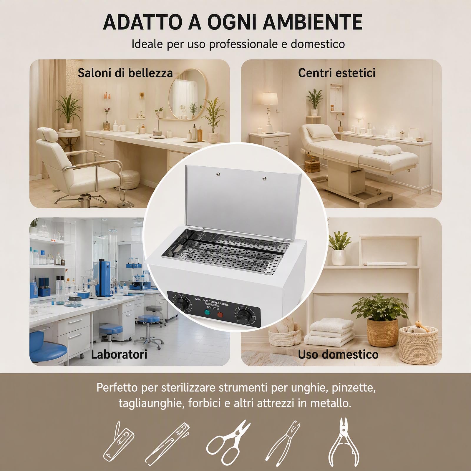 Esterilizador de Instrumentos 300W 220V Esterilizador de Aire Caliente con Temporizador y Luces de Visualización Claras, 2L Max. 220℃ Piano Autoclave para Salones de Belleza, Salones de Uñas, Barbería