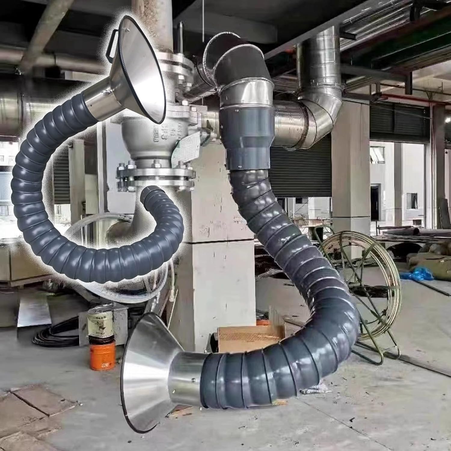 Stainless Steel Fume Hood,Stainless Steel Fume Extractor Duct Collector Arm, 11cm-20cm Flexible Hose for Factory Shop, Articulated Design for Efficient Smoke Extraction