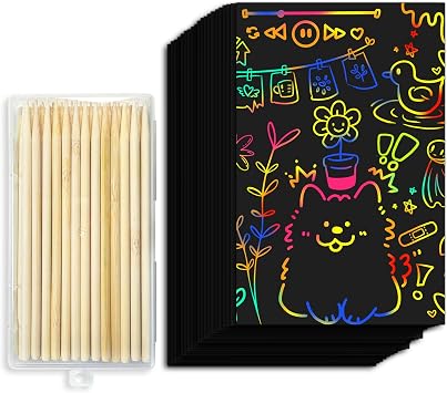 Cityrosy Rainbow Scratch Paper for Kids 160 Pcs Scratch Art for Kids Sets Arts and Crafts Birthday Gifts for 3-12 Years Old Girls Boys Classroom, Party, Games