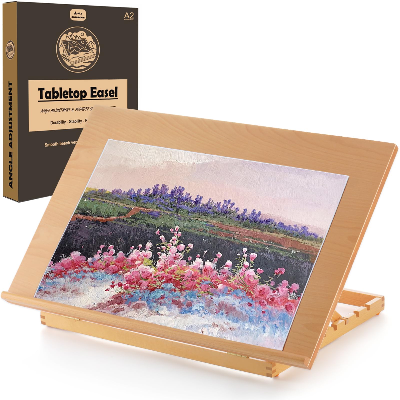 Tabletop Easel for Painting, A2 Extra Large Adjustable Beechwood Drawing Board, Drawing Art Easel for Sketching and Diamond Art