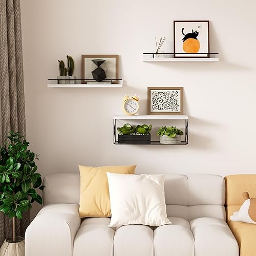 Miniatura 7 de Estantes flotantes para pared, estante flotante para decoración de pared, juego de 3, estantes flotantes de baño con soporte de papel higiénico de