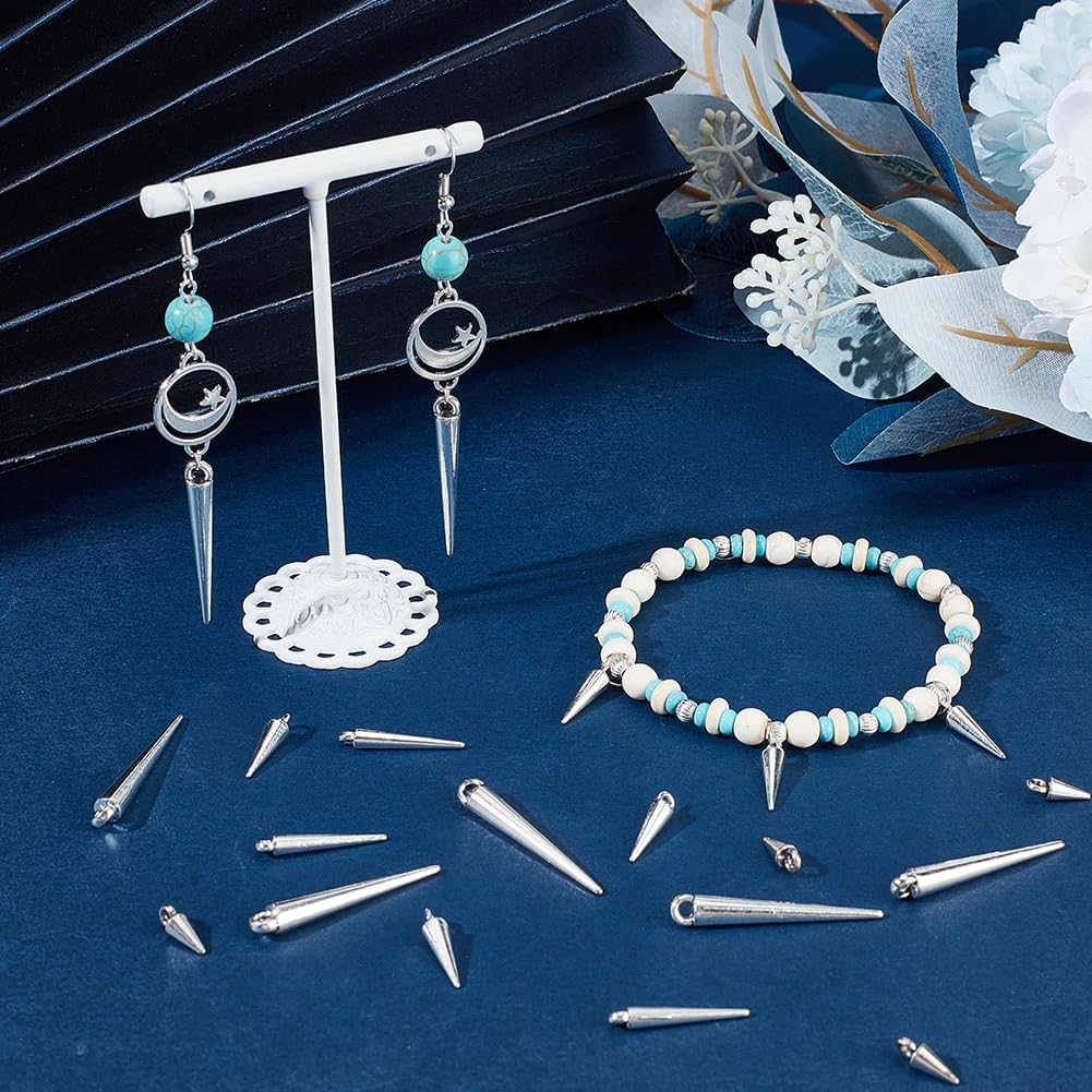 SUNNYCLUE 1 Box 120Pcs Cone Charms Long Silver Spike Charms Gothic Tibetan Vintage Circular Goth Punk Style Spikes Charm for Jewelry Making Charms Women DIY Necklaces Bracelets Earring Crafting - Image 4
