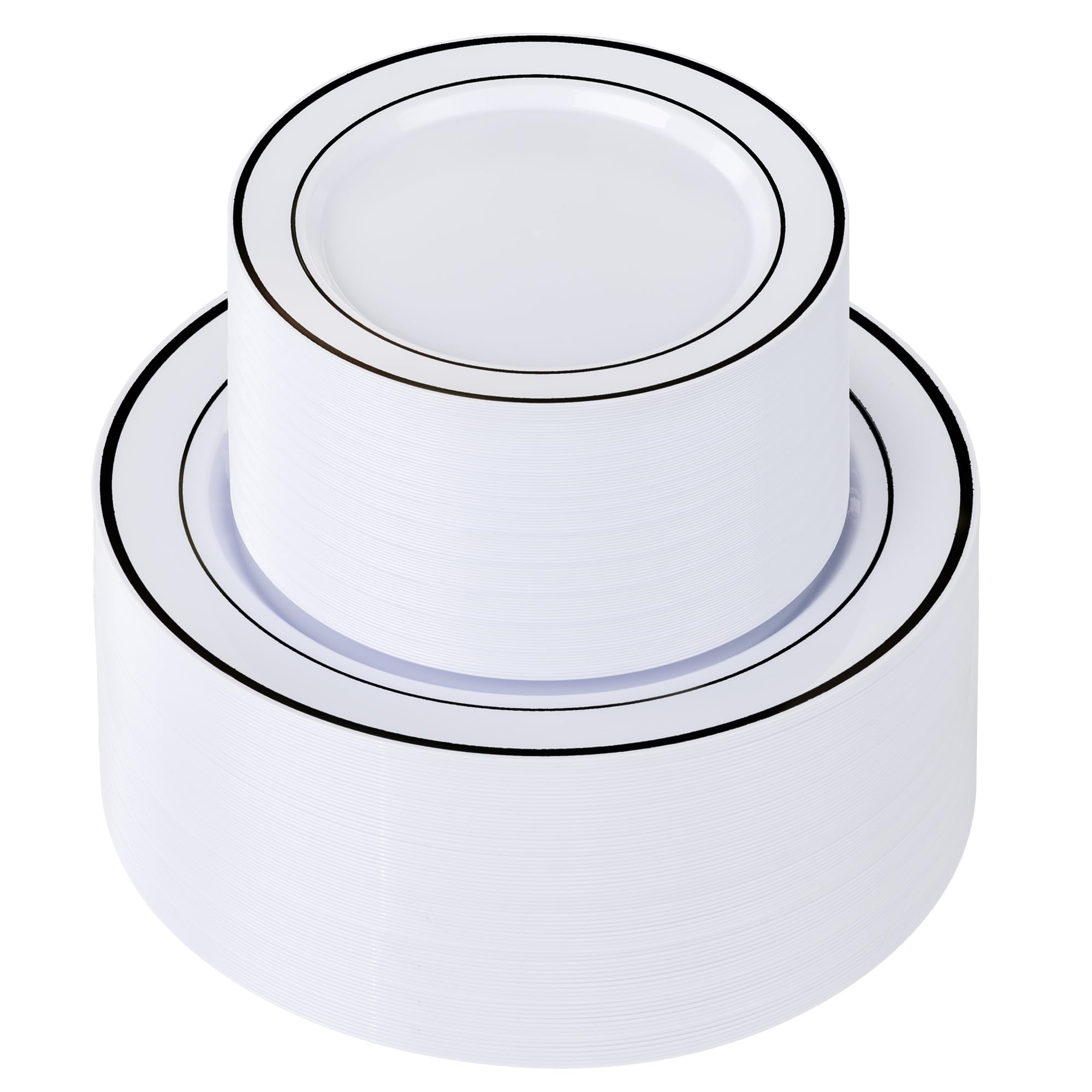 U-QE 100pcs Black Plastic Plates for Party - Black Plates Disposable Heavy Duty - Include 50 10" Dinner and 50 7" Dessert Plate, Fancy Plastic Plate