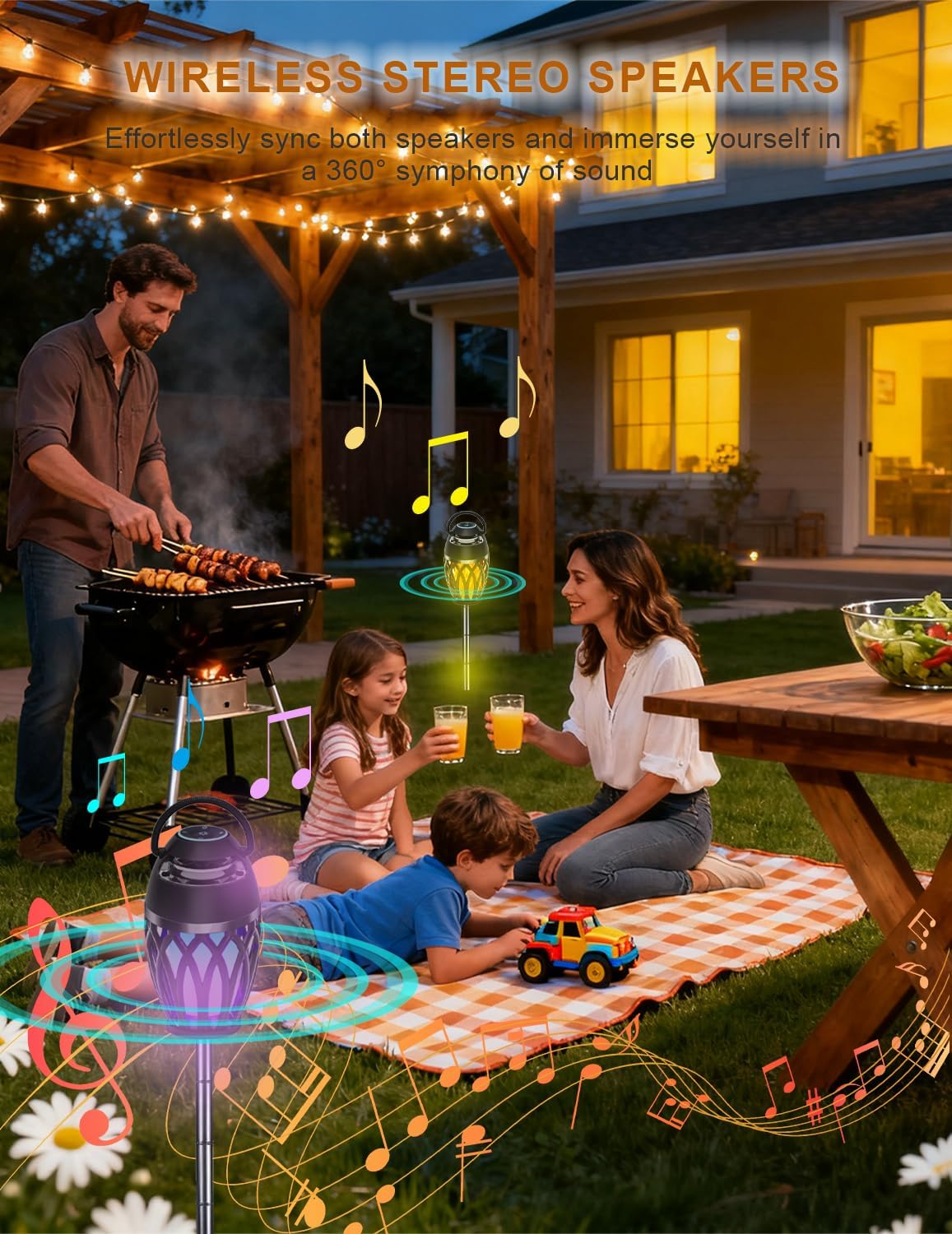 Upgraded Outdoor Bluetooth Speakers, Portable Speaker Waterproof IPX6 with LED RGB Flame Lights, Gadget Gifts for Dad, Hd Stereo Sound, BT 5.3 Portable Wireless Speaker For patio Deals Party(2 Pack) - Image 7