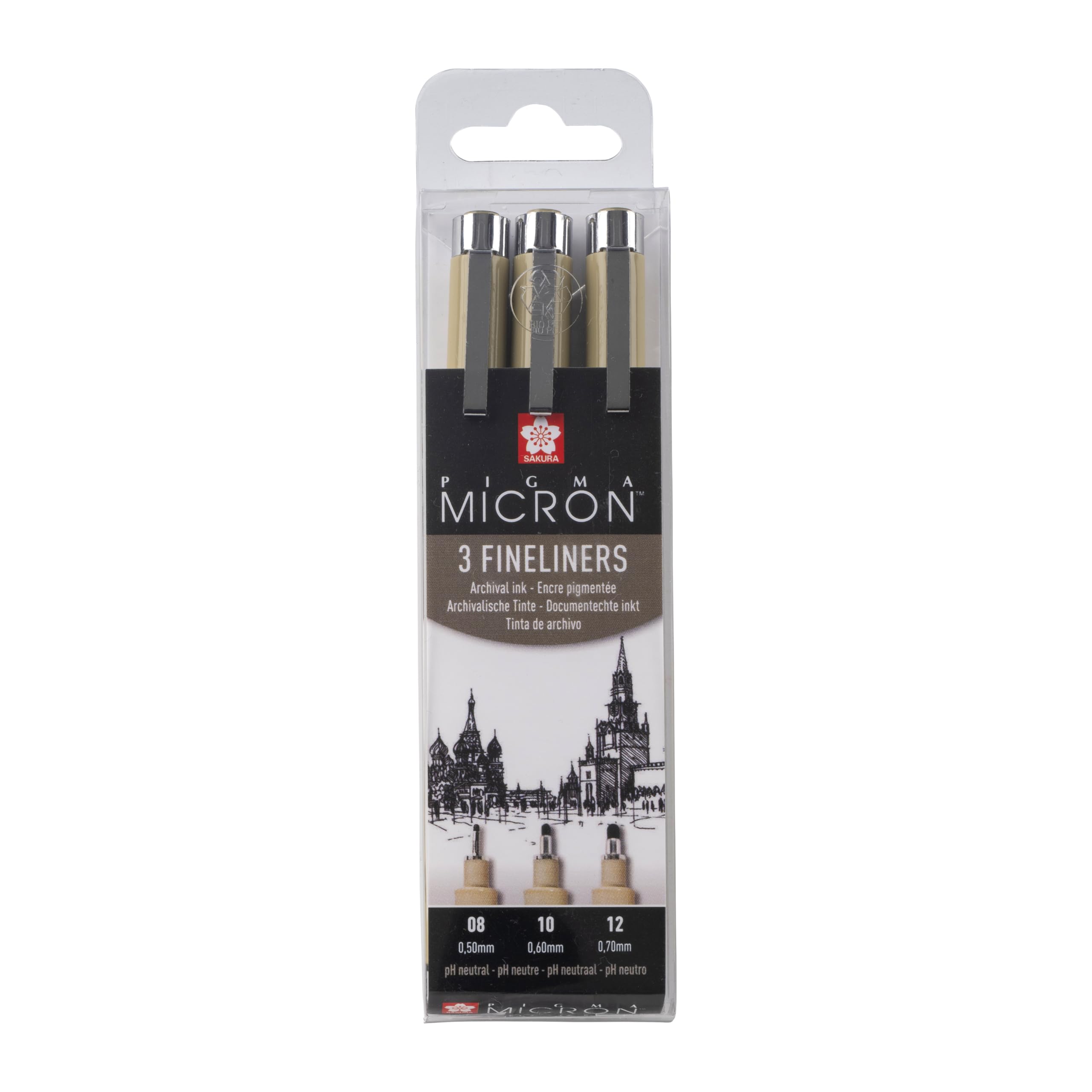 SAKURA Estuche de 3 rotuladores Pigma Micron Fineliner - Plumín ancho 0,​5 mm 0,​6 mm 0,​7 mm - Negro - Tinta permanente resistente al agua - Estuche de 3 rotuladores