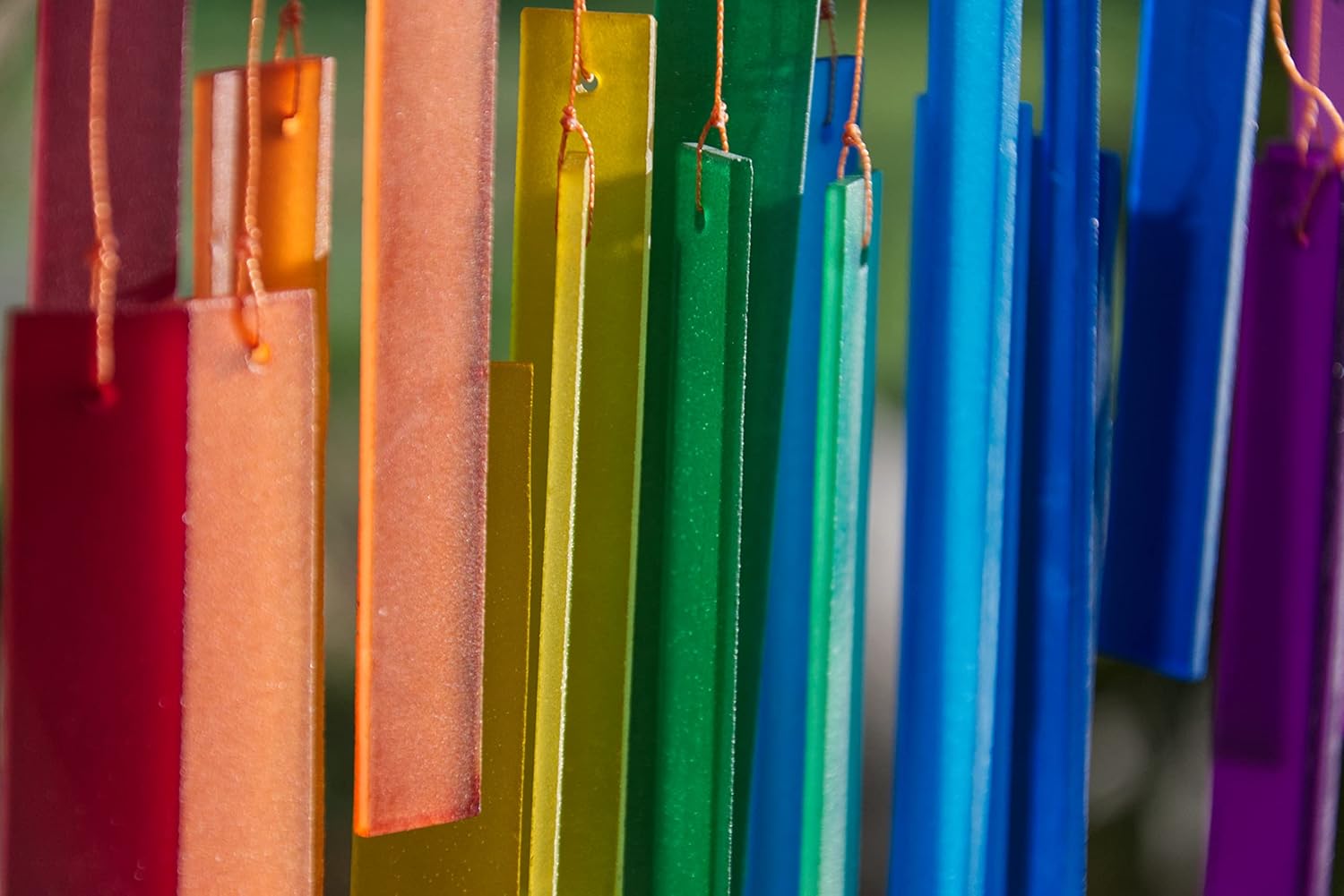 Cohasset Tumbled Glass Wind Chime - Rainbow Rectangle Design - Recycled Glass and Driftwood - LGBTQ Pride, Gay Rights, Yard Art, Multi Color, Chakras, Mobile, Window Art