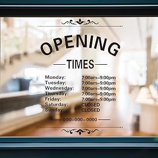 Business Hours Window Decals Business Hours Sign for Glass Door Changeable Store Hours Sign Decals Open Closed Sticker for Business Coffee Shop Salon Office Outside Hour of Operation Decor (Black)