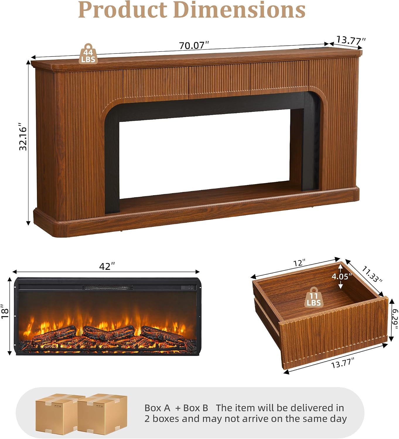 AVZEAR 70" Fluted Fireplace TV Stand with 42'' Electric Fireplace, Walnut 3 71i3b8OYtuL. AC SL1500