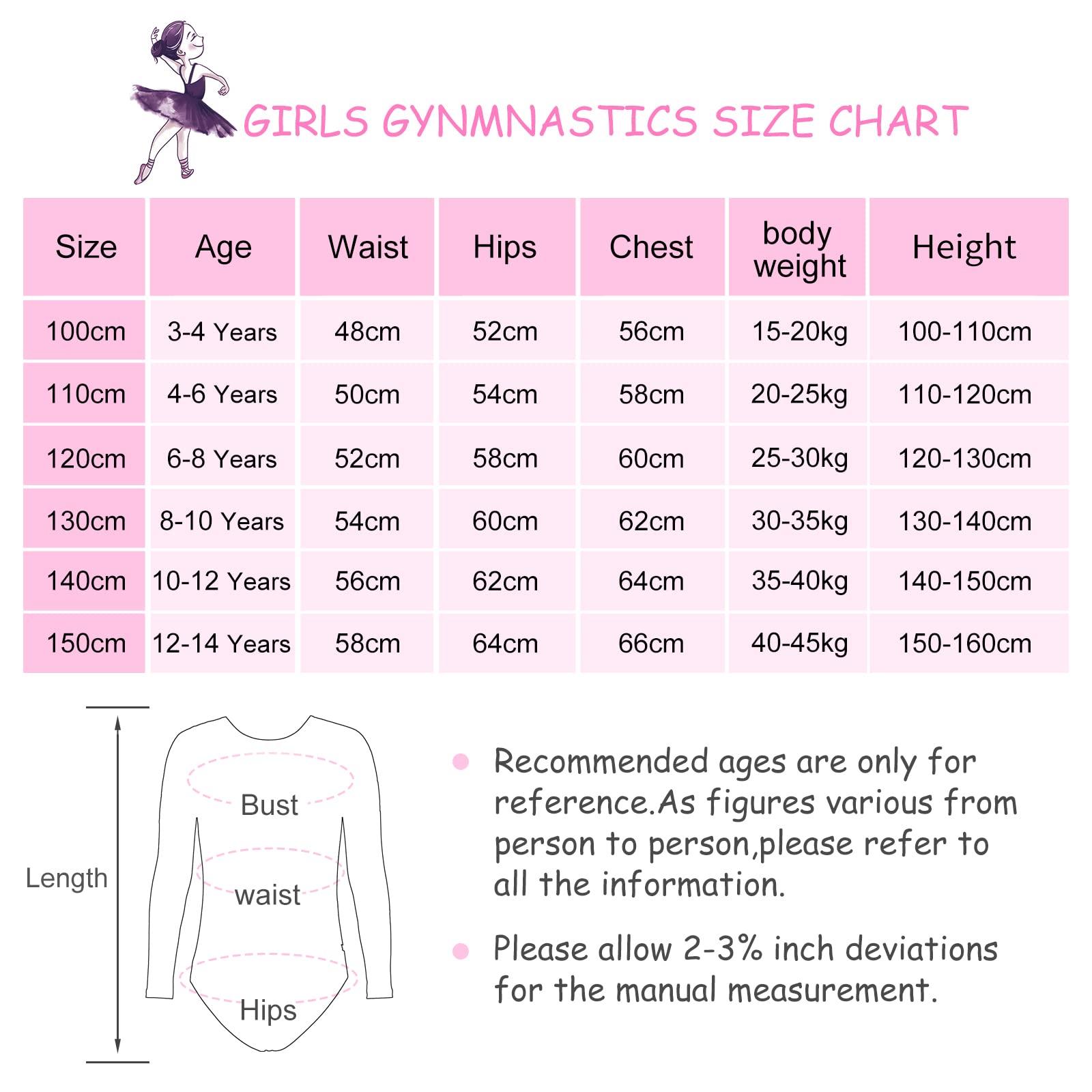 Bezioner Maillot de Gimnasia Leotardos de Danza Body Ballet Clásico Sin Mangas/Manga Larga para Niña 3-14 Años — view 5