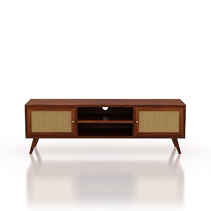 The Attic Janah TV Cabinet|Solid Wood Sideboard TV Cabinet for Living Room | Wooden Free Standing TV Unit Side Board Table with Storage|Honey Matte Finish