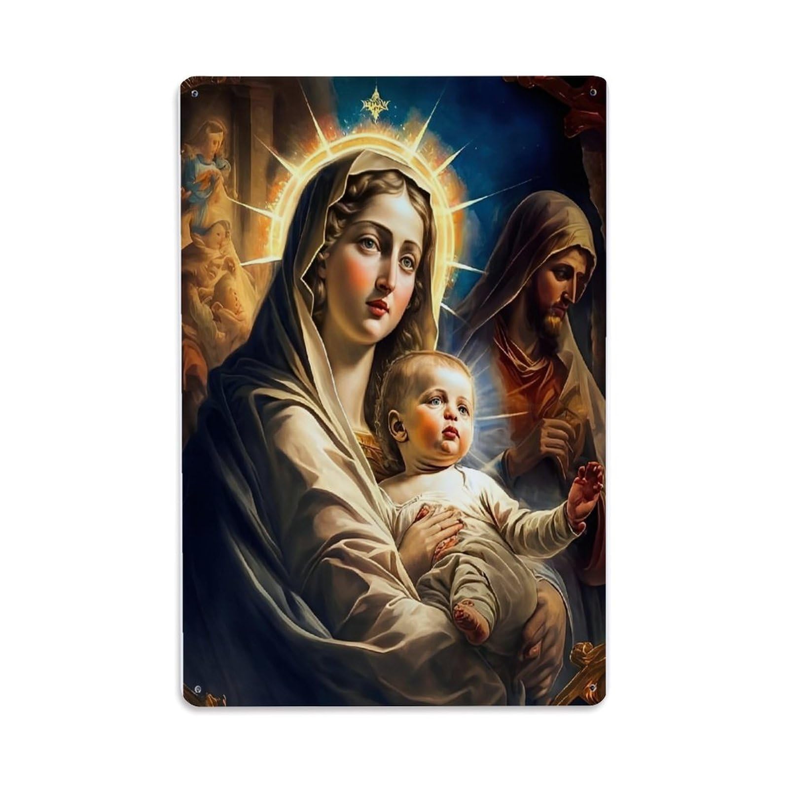 Virgin Mary And Jesus Catholic Christian Metal Tin Sign Plaque Wall Decor for Cafe, Club Bar, Office, Home Garden Metal Poster 8x12Inch