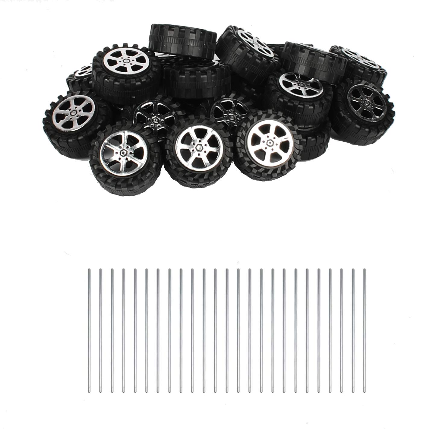 Nobranded 50 pcs 2mm Dia Shaft 42mm Toy Wheel and 25pcs Round Rod Axles for DIY