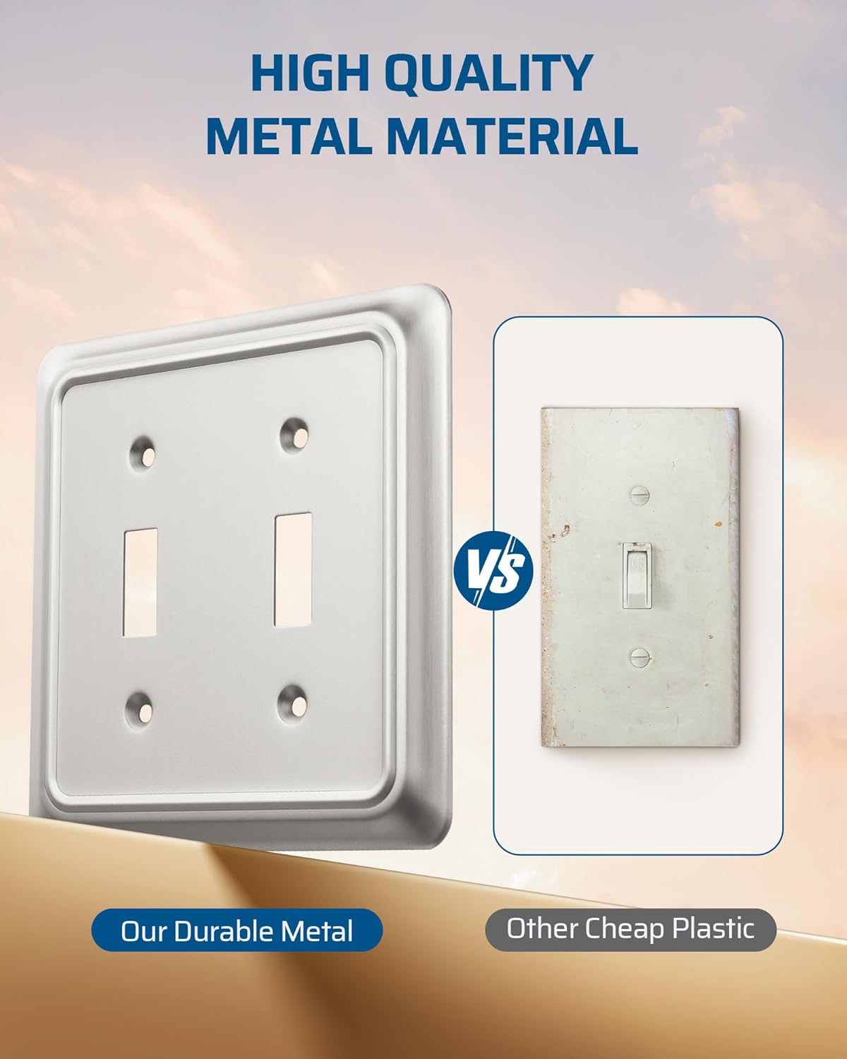 DEWENWILS Double Toggle Light Switch Wall Plate, Decorative Brushed Nickel Metal Switch Cover, Rounded Corner Design, 2 Pack