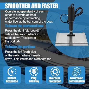15001-101 9 x 12 Standard Trim Tab Kit, 15101-104 12V with Double Rocker Switches, Electric Trim Tabs for Boats Size 16-25ft Replace# 15001101, 15101104