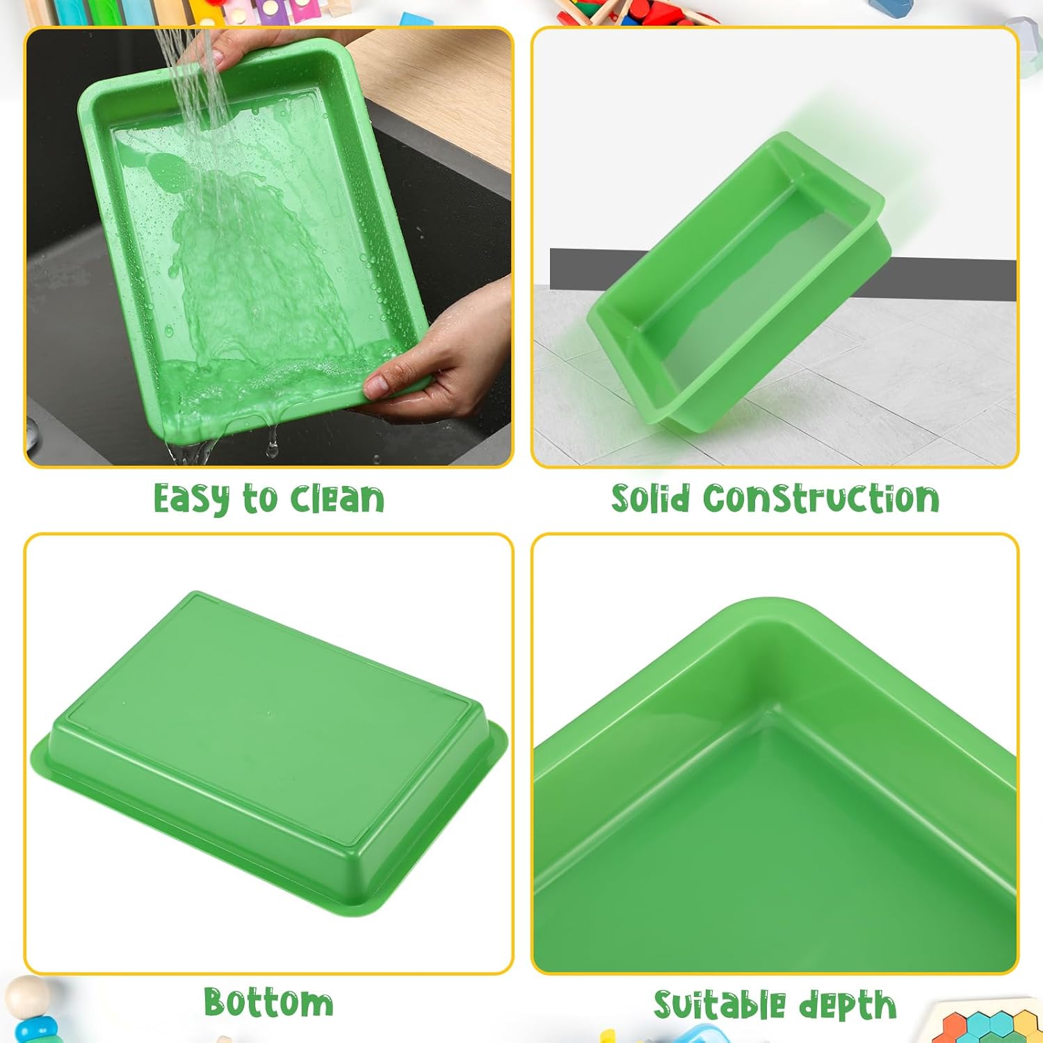 Maitys 24 Pcs Art Trays Plastic Activity Tray for Kids Craft Stackable Shallow Storage Organizer Serving for DIY School Books Home Painting Projects 9.45 x 7.1 x 1.38 Inch (Green)