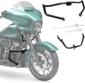 Crash Bars for Harley Davidson Chopped Engine Guard Protector Crash Bar for Harley FLTRX FLTRXS FLTRXST FLTRXSE 2015-2023 Engine Support bar with Fairing Support Brackets Gloss Black