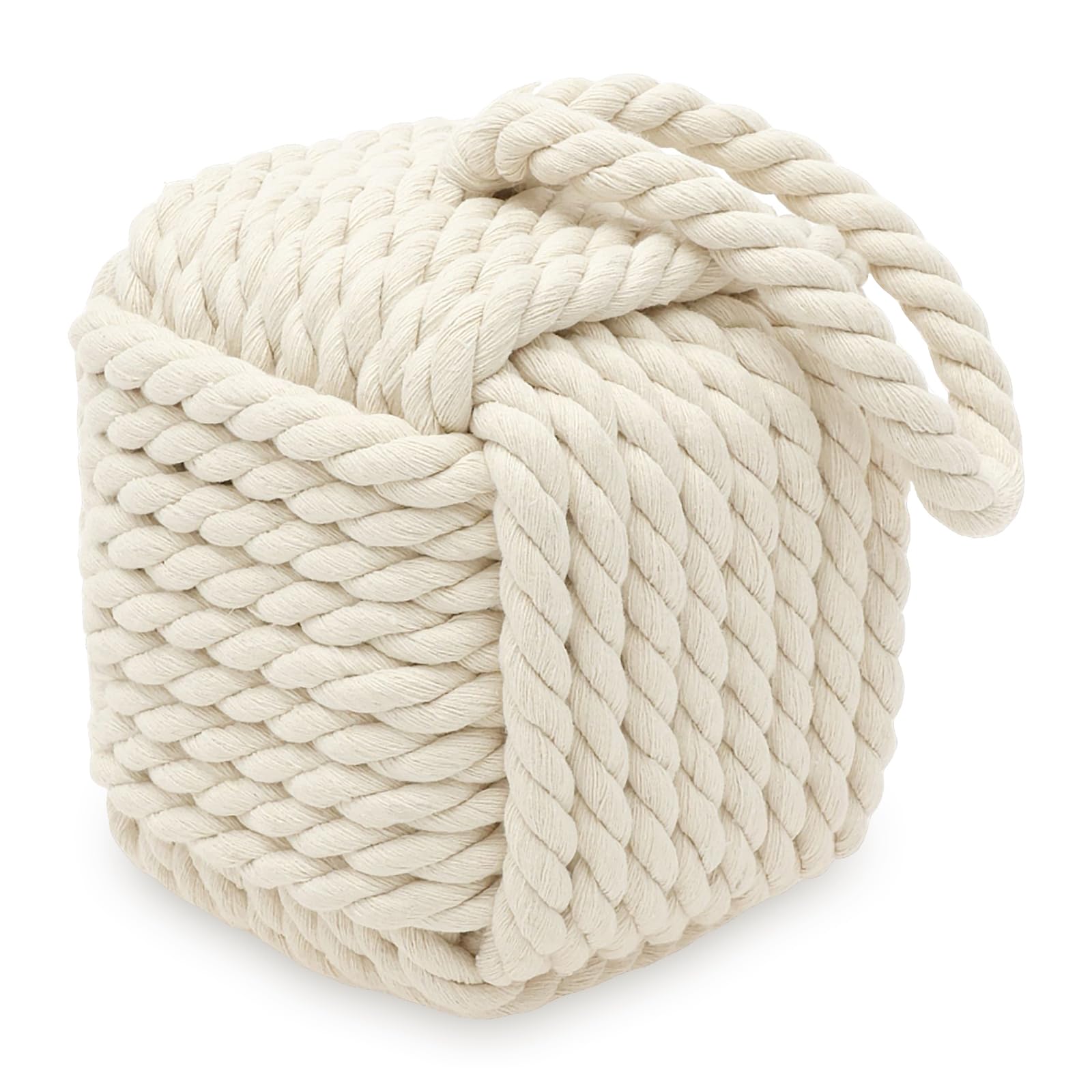 Cbwerbb White Square Rope Knot Door Stops Decorative Nautical Door Stopper Handmade With Handle,13X13cm Weighted Interior Doorstop Sailor Knot For Doors And Window