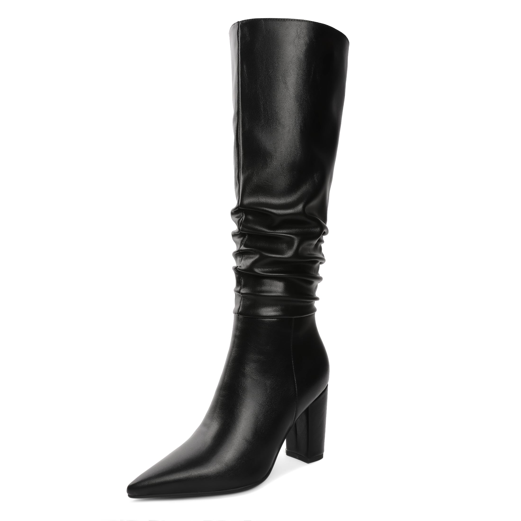 Knee High Boots for Women Chunky Heel Boots Classic Pointed Toe Boots Slouchy Booties for Work Office Comfortable