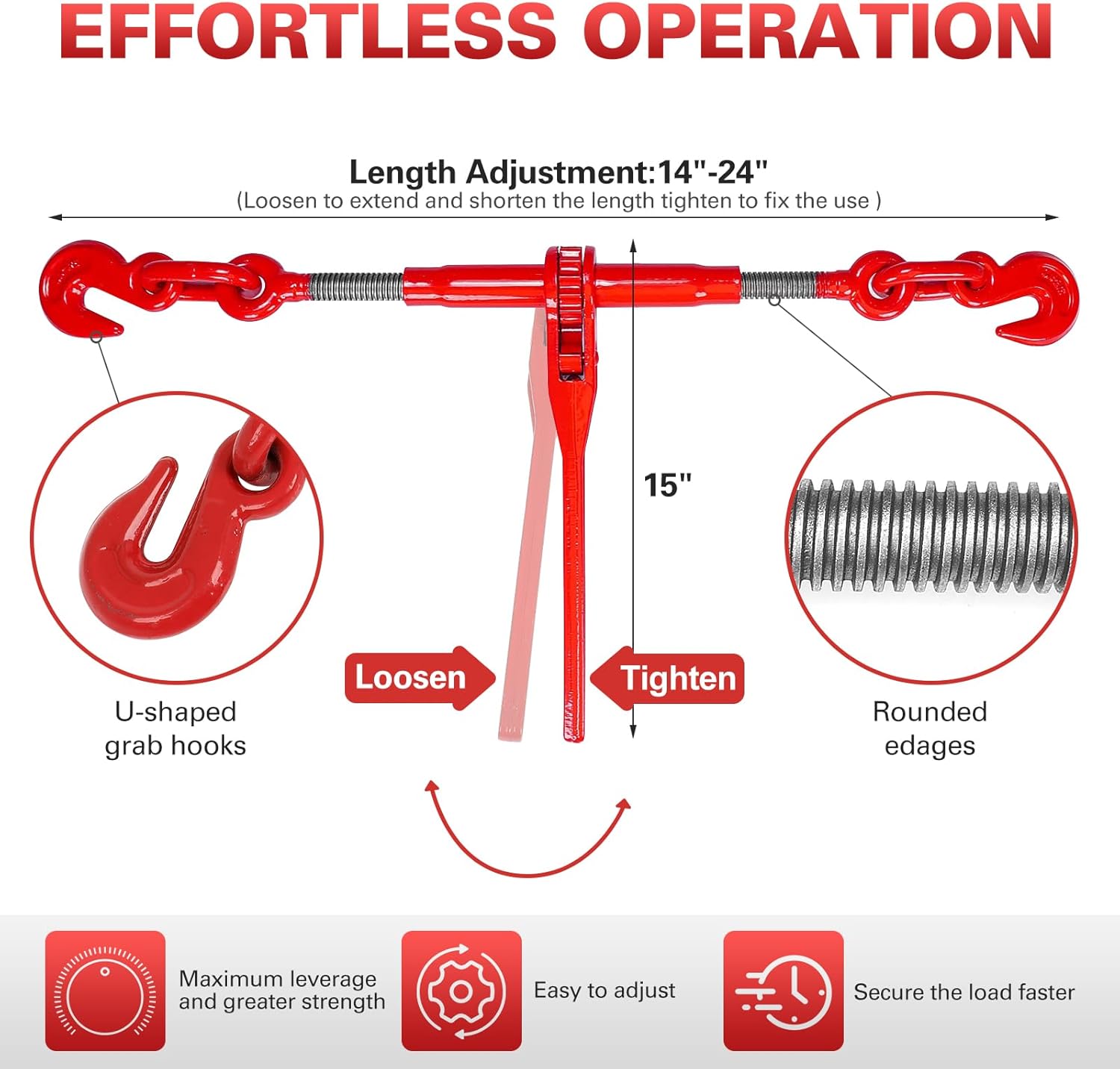 FAHKNS 5/16" to 3/8" Ratchet Chain Binder with 5400 lbs Safe Working Load 5/16'' X 10FT G80 Binder Chain，with Grappling G70 Hook, Tie Down Hauling Chain Binders for Flatbed Truck Trailer