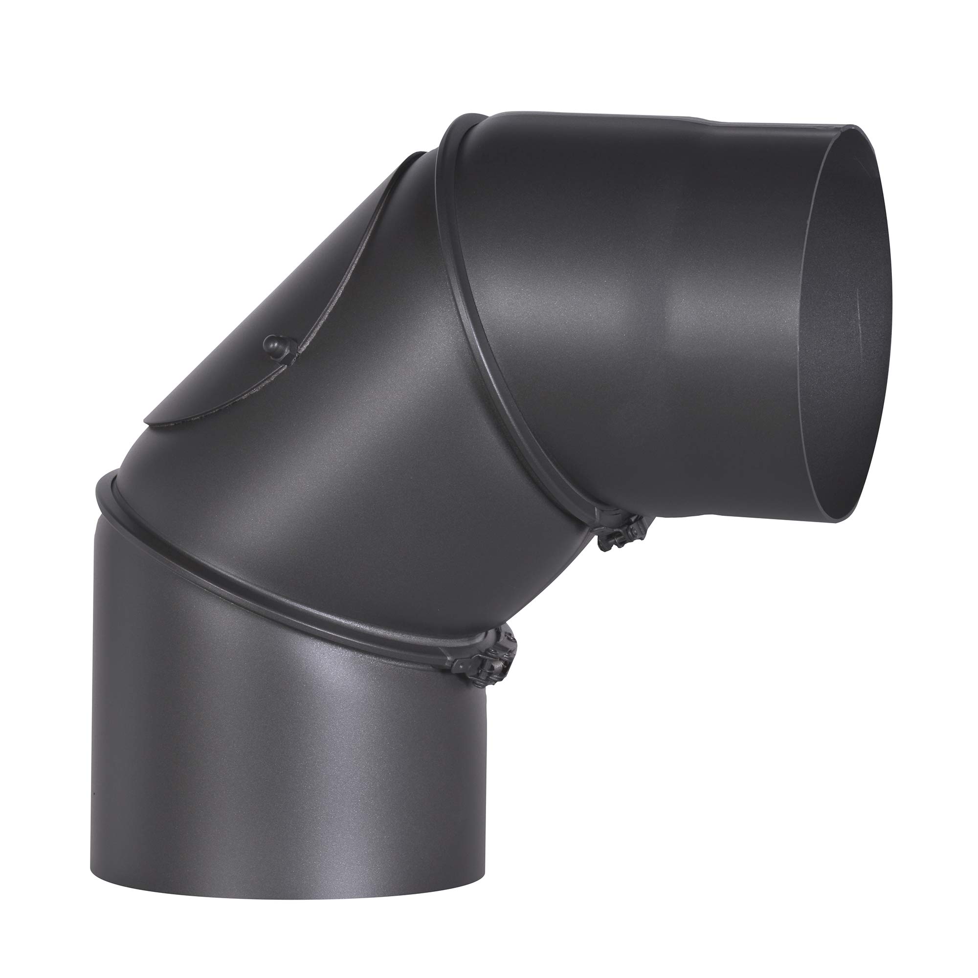FIREFIX R160/B Ofenrohrbogen aus 2 mm starken Stahl (Rauchrohr) in 160 mm Durchmesser, für Kaminöfen und Feuerstellen, Senotherm, schwarz, 0-90 Grad verstellbar, mit Reinigungstür