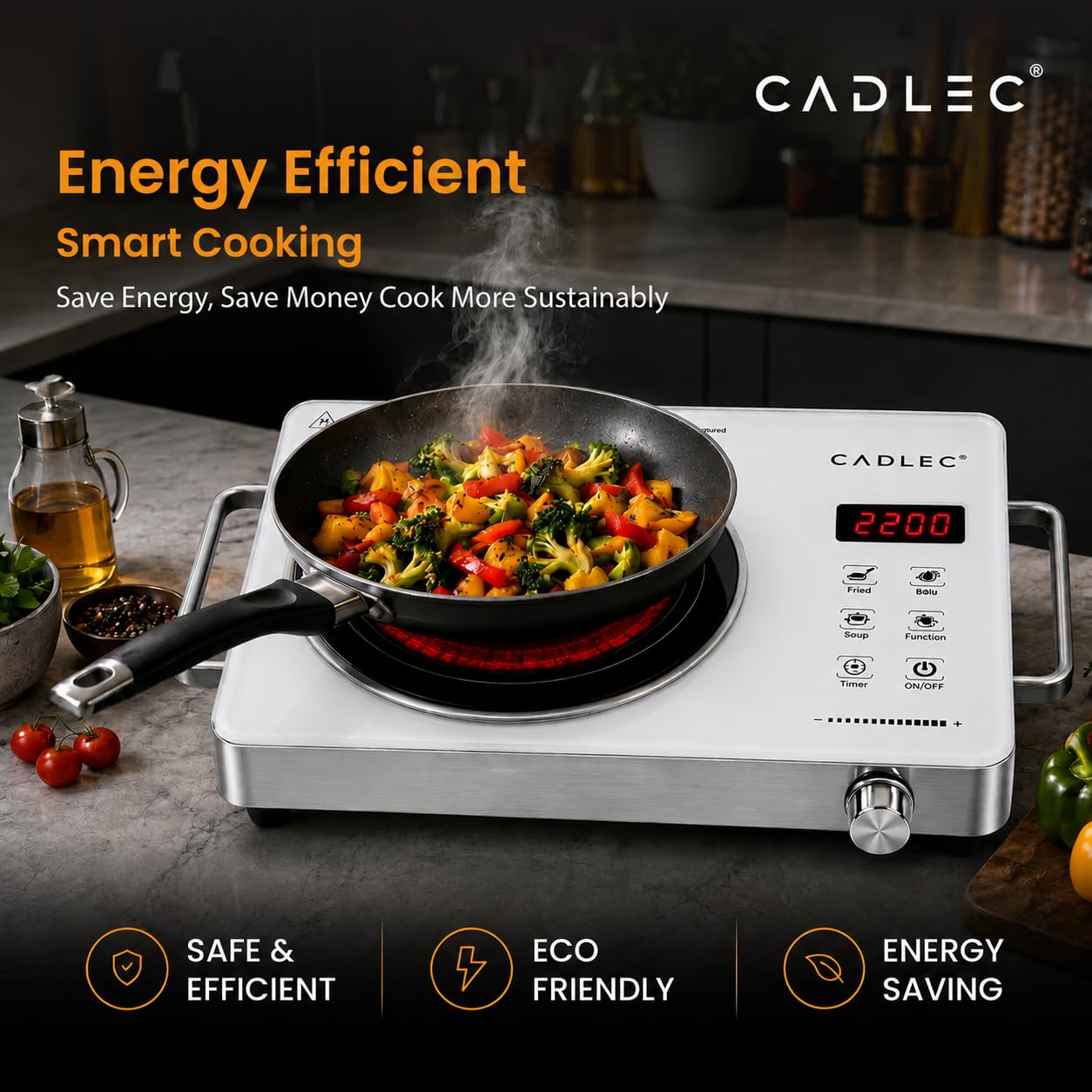 Cadlec HeatBlaze 2200W Infrared Cooktop Stove with Grill Rack for Barbecue, Crystal Glass Plate, Digital Display, Touch Control, Infrared Hot Plate (Silver) 71i3cErUT2L. SL1254