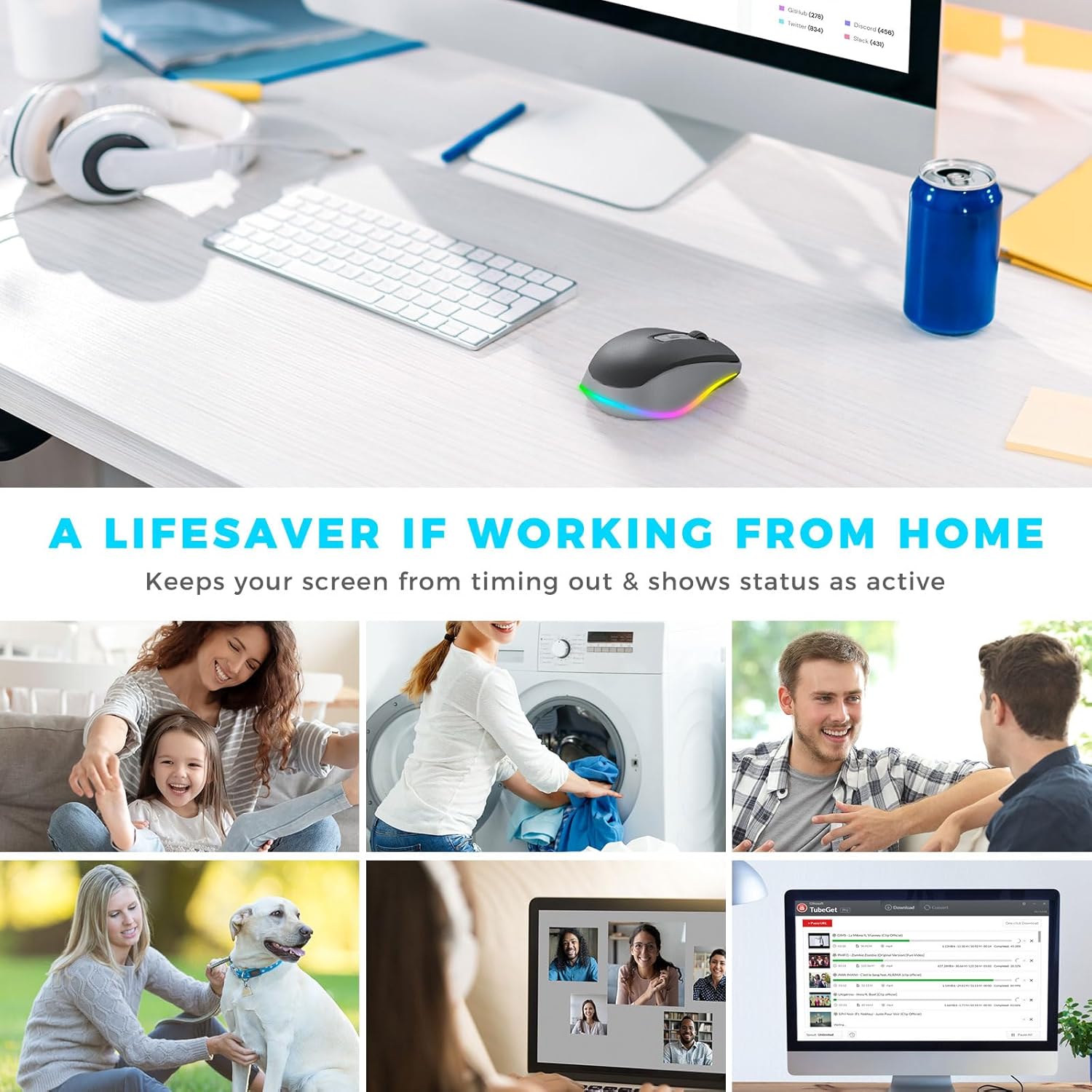 PEIOUS Wireless Mouse Jiggler - LED Wireless Mice with Build-in Mouse Mover, Rechargeable Moving Mouse for Laptop with Undetectable Random Movement Keeps Computers Awake - Black & ...