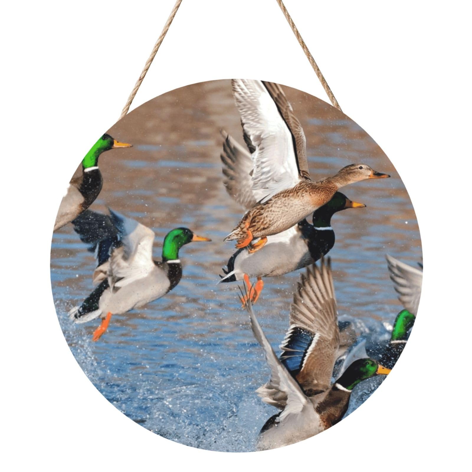 InOmak Ducks Hunting, Round Wood Panel Painting 12 in, Wall Hanging Painting For Home