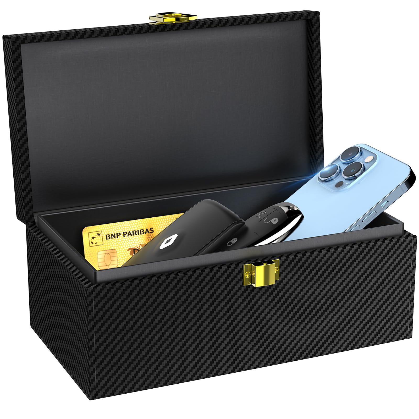 Lanpard Faraday Box with Pouch 2 Pack for Car Keys, Extra Large 22 x 13 x 10 cm Keyless Entry Car Key Signal Blocking Box, RFID Anti-Theft Faraday Cage, Car Key Fob Safe Protector, Black