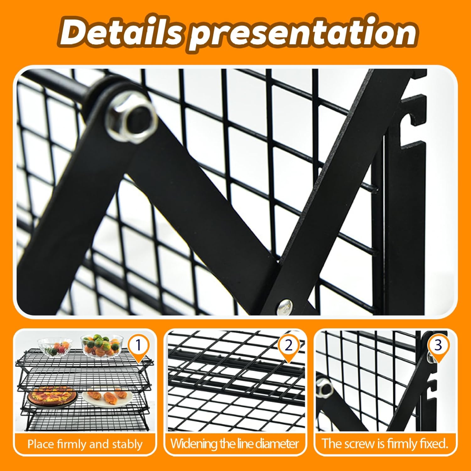 Cookie Cooling Rack, 4-Tier Collapsible Bread Cooling Rack, Iron Wire Drying Shelf for Baking, Cookies, Cake, Roasting, Grilling.