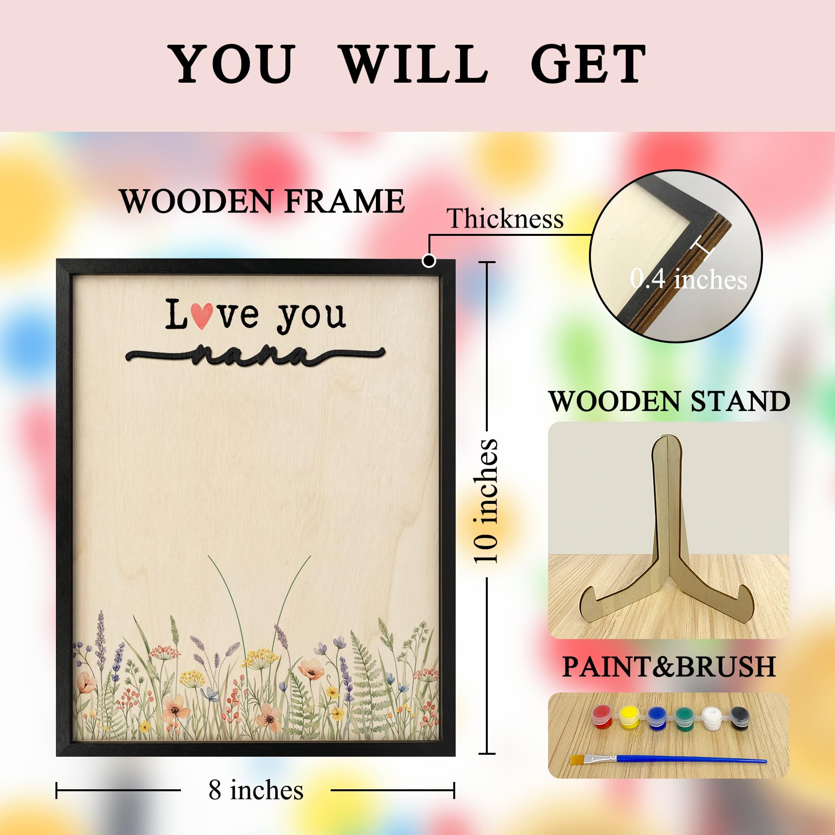 FONDCANYON Kit de huellas de manos para el día de la madre, regalo de cumpleaños para el día de la madre, regalo de cumpleaños de nietos, kit de manualidades con pinturas acrílicas, recuerdo floral "I