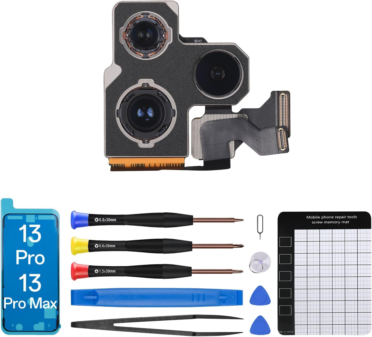for iPhone 13 Pro 13 Pro Max Camera Replacement Rear Camera 12MP HD Video HDR Photo Main Camera Flex Cable Lens Module with Full Repair Tools Kit A2483 A2636 A2638 A2639 A2484 A2641 A2643