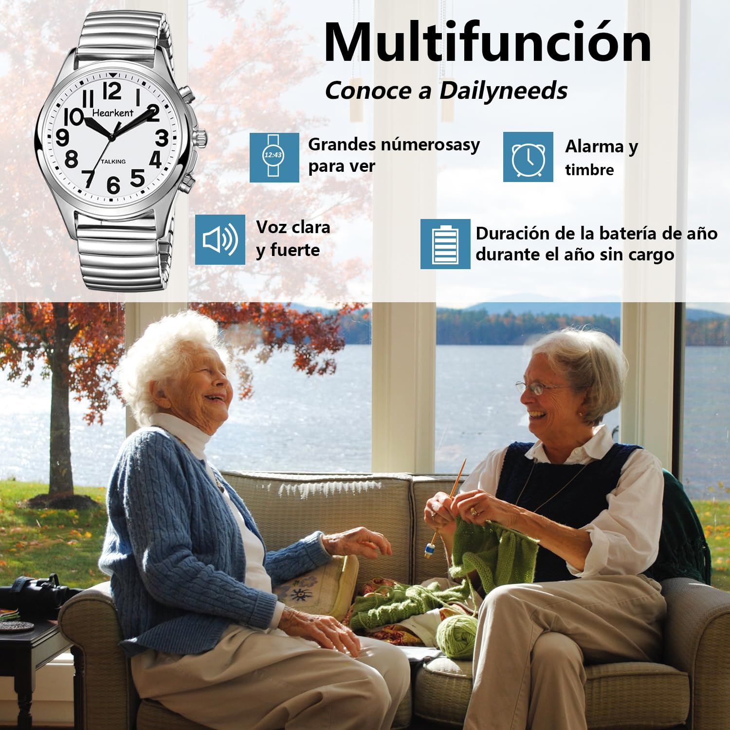 Hearkent Reloj parlante en español para Mujer con Correa expansible, Dice Hora, Semana y Fecha, Regalo práctico para Personas ciegas, Mayores o con discapacidad Visual