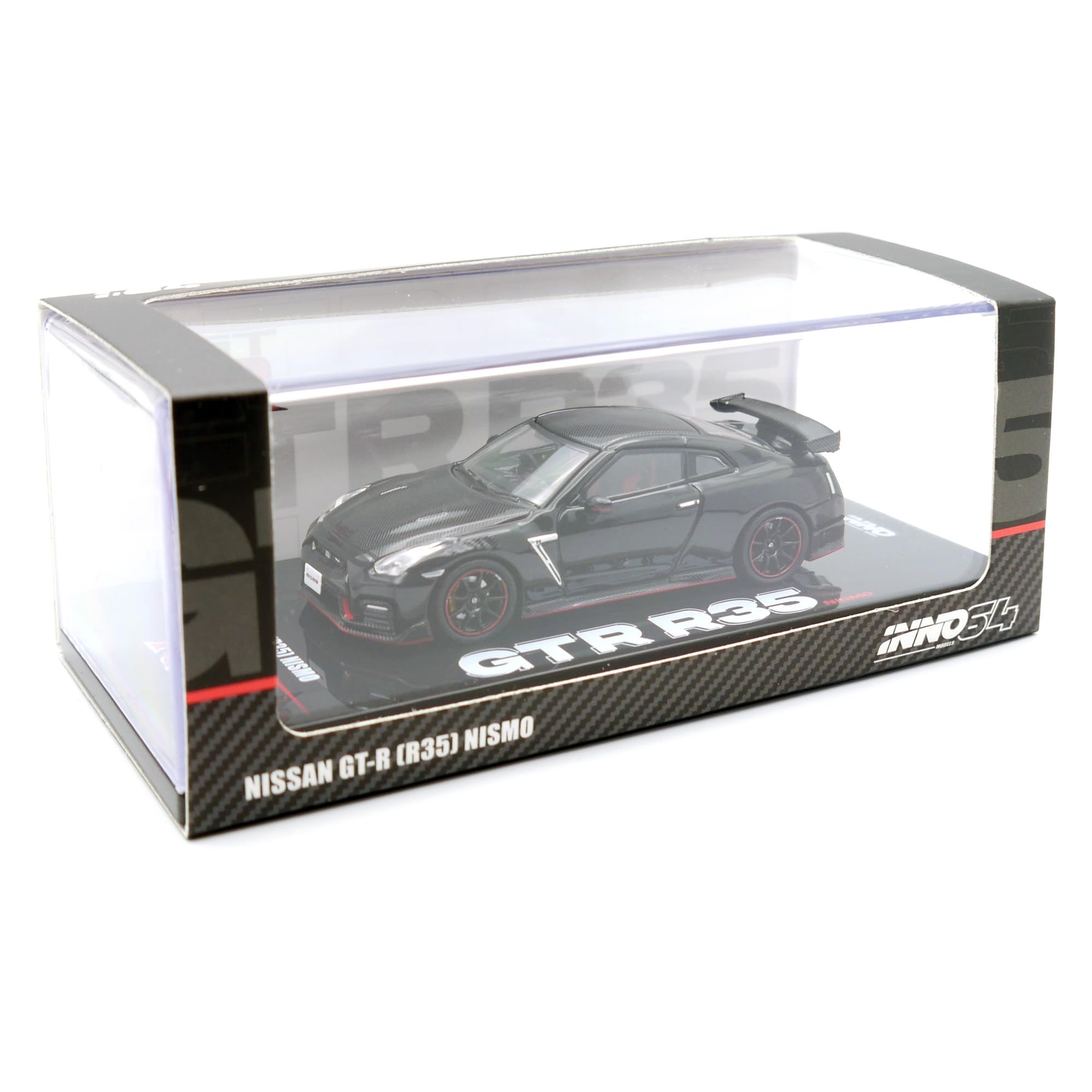 Inno Models Inno64 Nissan GT-R (R35) NISMO Modellauto, Schwarz, Maßstab 1:64, Metall, Detailliertes Sammlerstück im Schaukasten