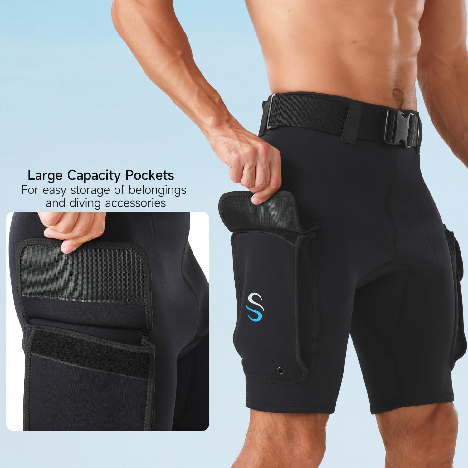 Wetsuit Shorts Pants Mens 3mm Neoprene Scuba Diving Shorts with Pockets Quick Release Buckle Adjustable Waist Belt Dropship Hybrid Cargo Shorts - Image 4