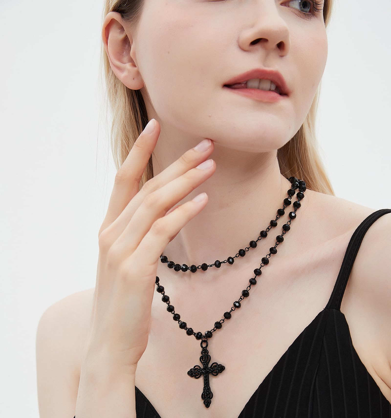 Balirek Gothic Bat Necklaces Moon Necklaces Black Crystal Chain Halloween Black Pendant Choker Halloween Jewelry for Woman: Cross